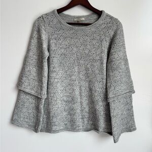 Elisabetta Italian Eyelet Crochet Gray Sweater women Medium Bell Balloon sleeves
